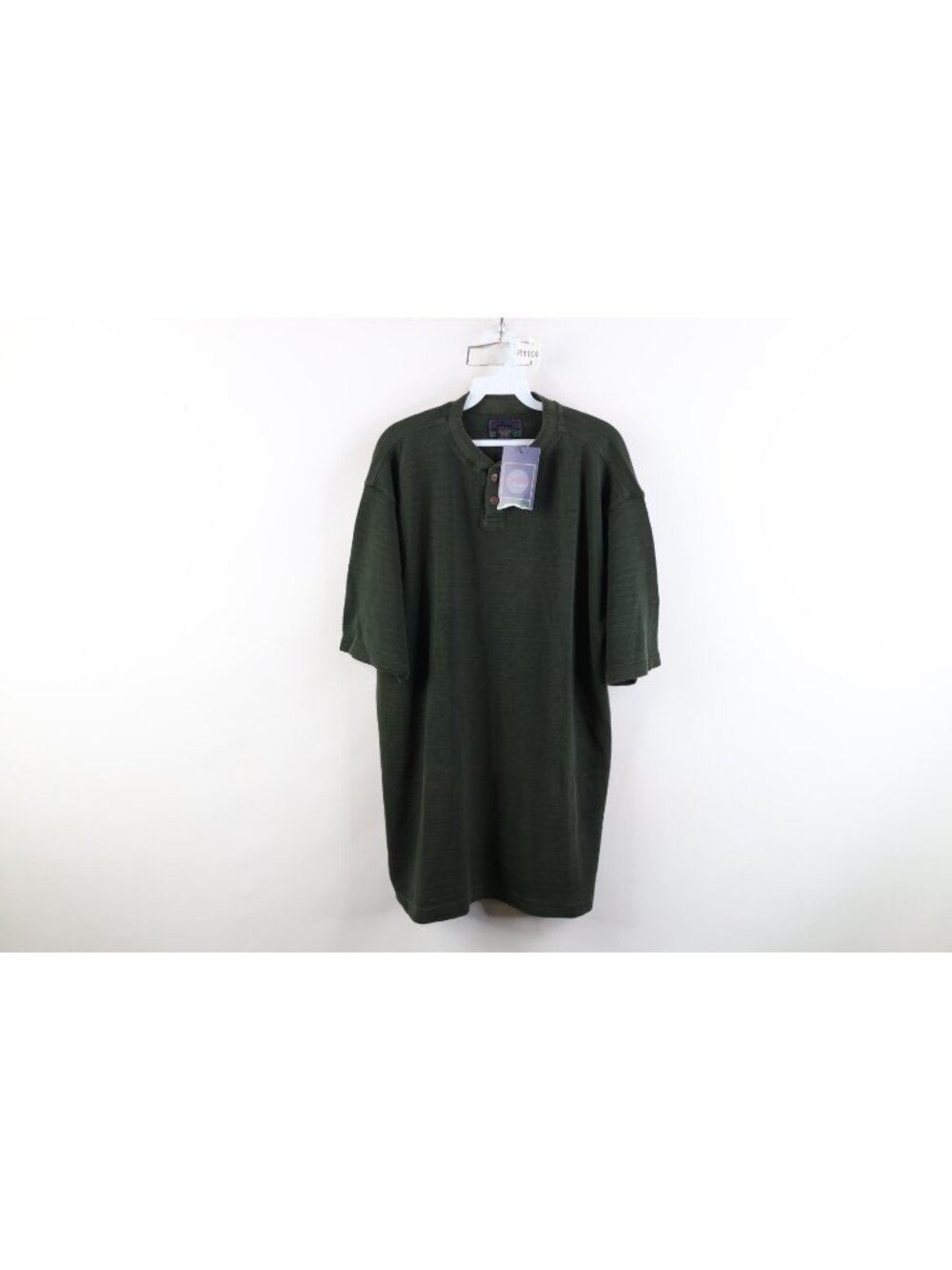 Deadstock Vtg 90s Streetwear Mens Large Blank Baggy Knit Henley T-Shirt Green